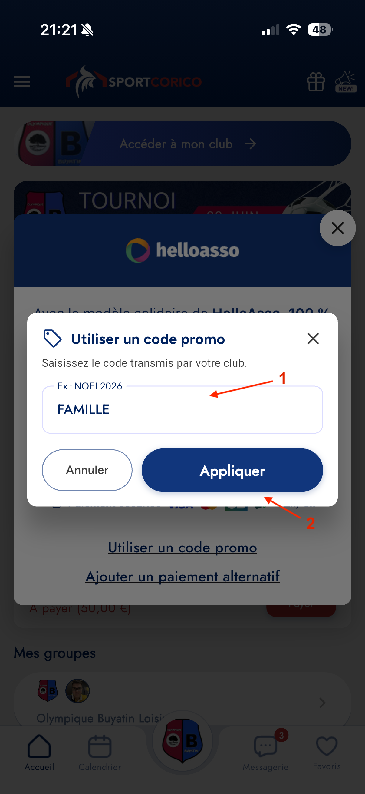 Saisie du code promo