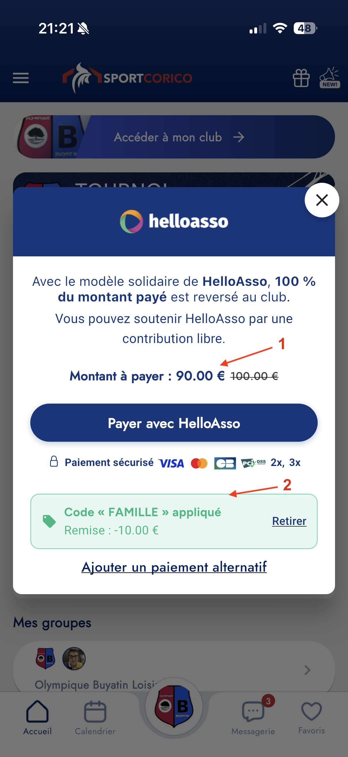 Code promo appliqué avec remise