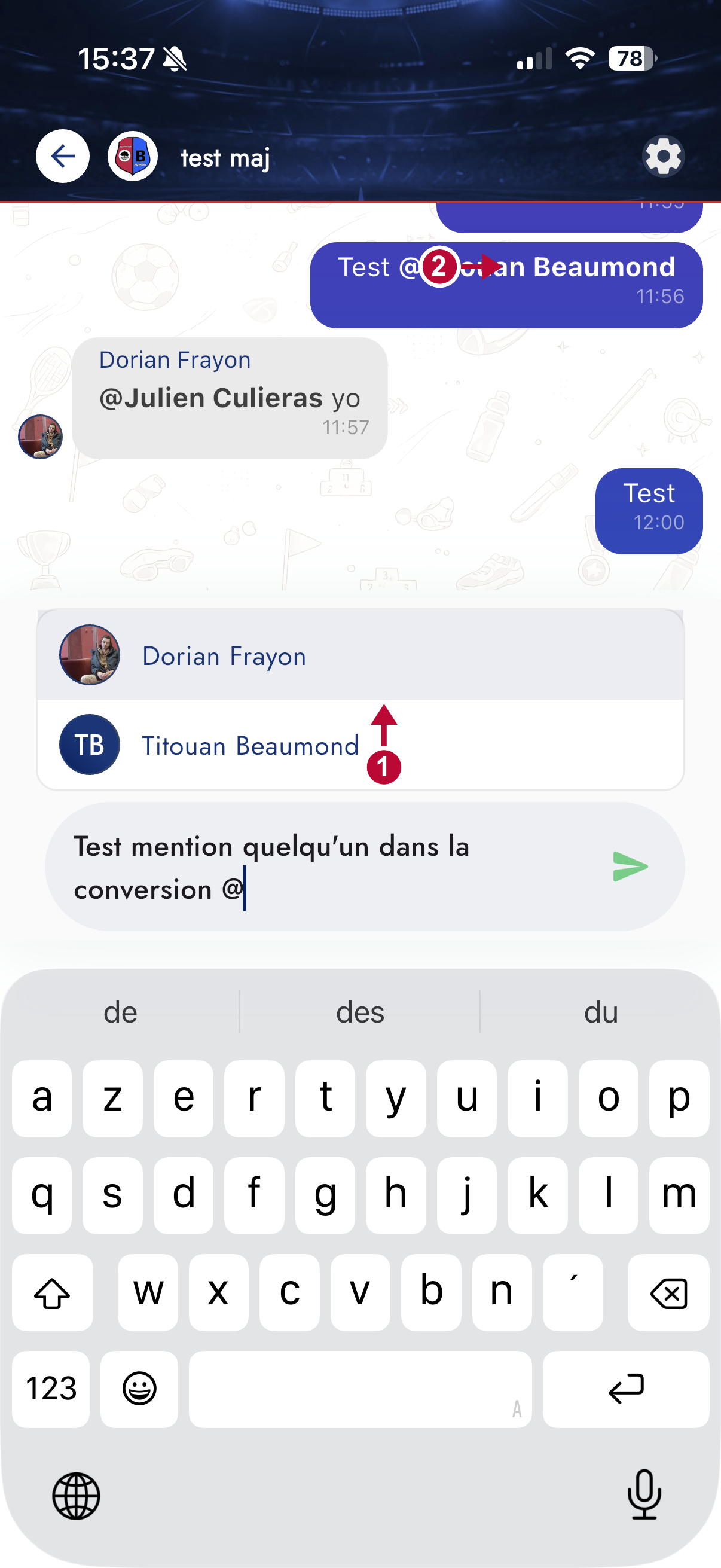 Autocomplétion d'une mention dans le chat