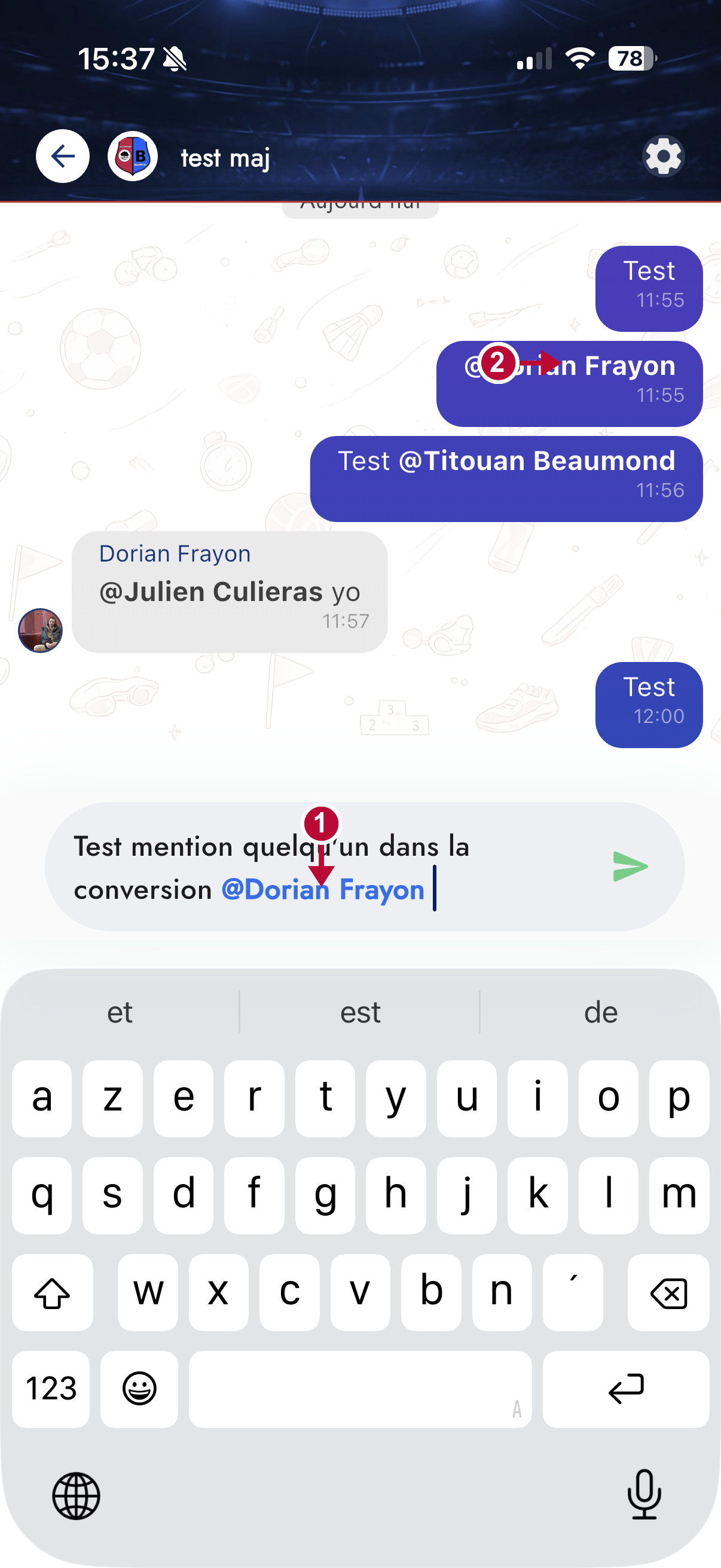 Mention insérée dans le champ de saisie