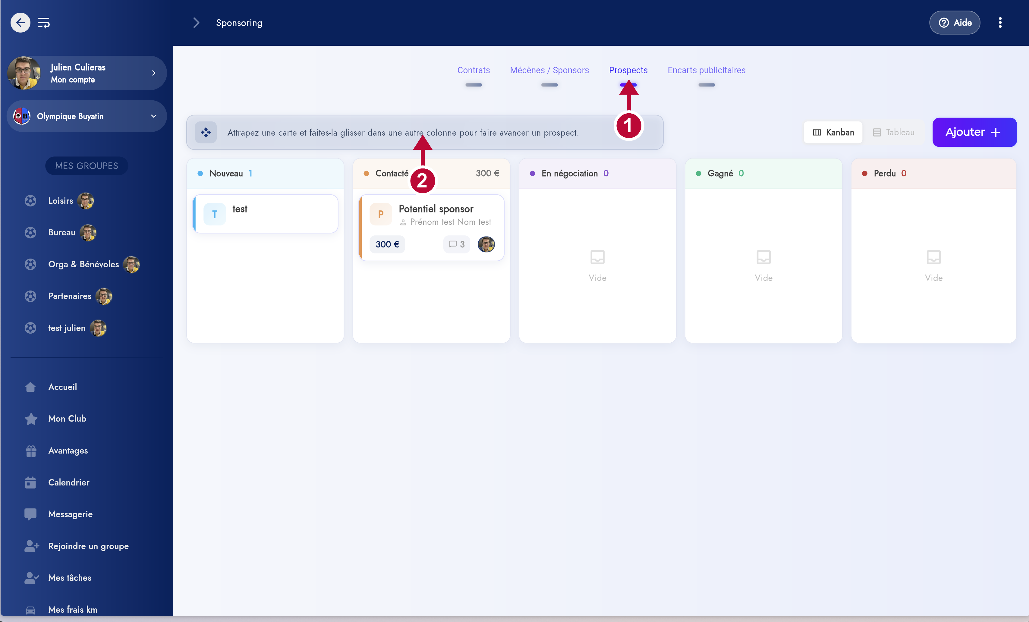 Pipeline de prospection en kanban