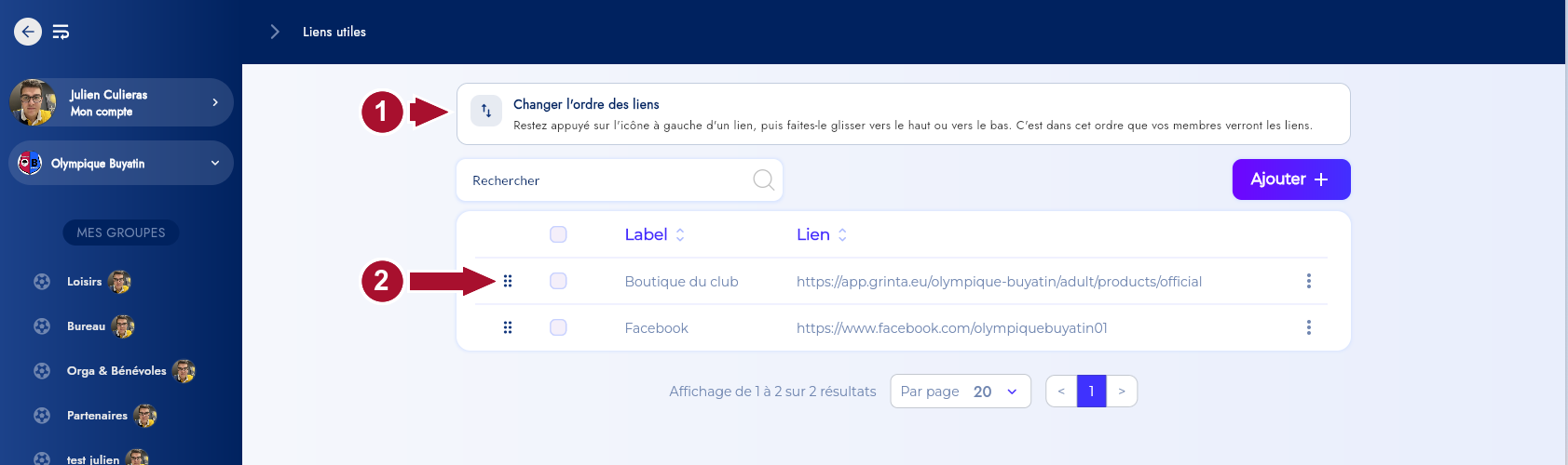 Réordonnancement des liens utiles du club