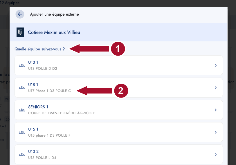 Choix de l'équipe du club partenaire