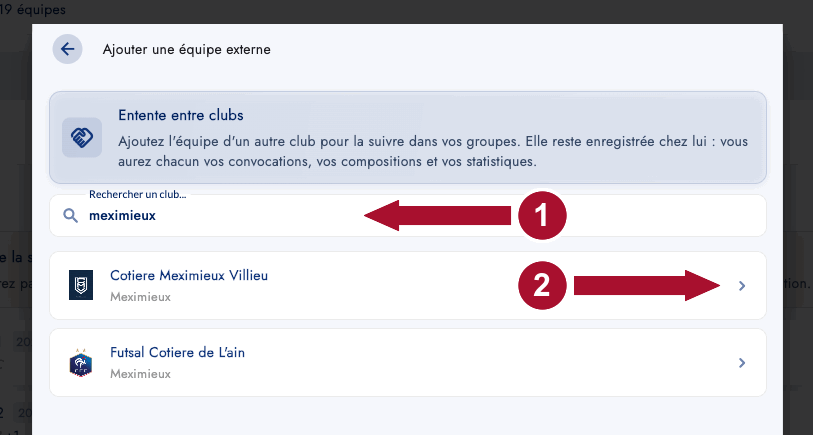 Recherche du club partenaire