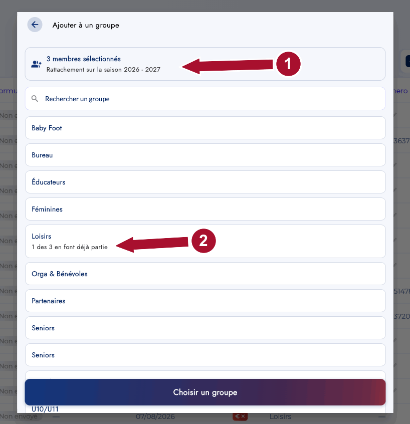 Fenêtre Ajouter à un groupe