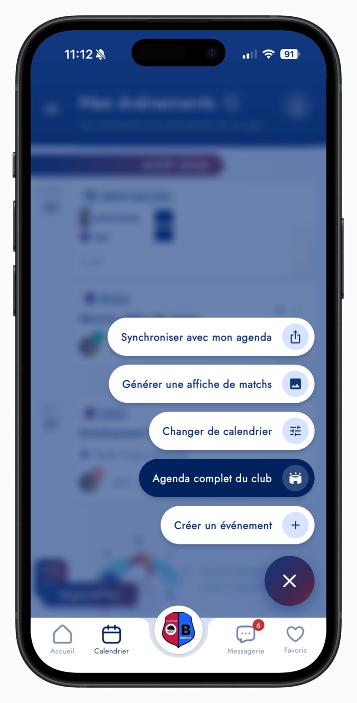 Menu Actions déplié sur mobile