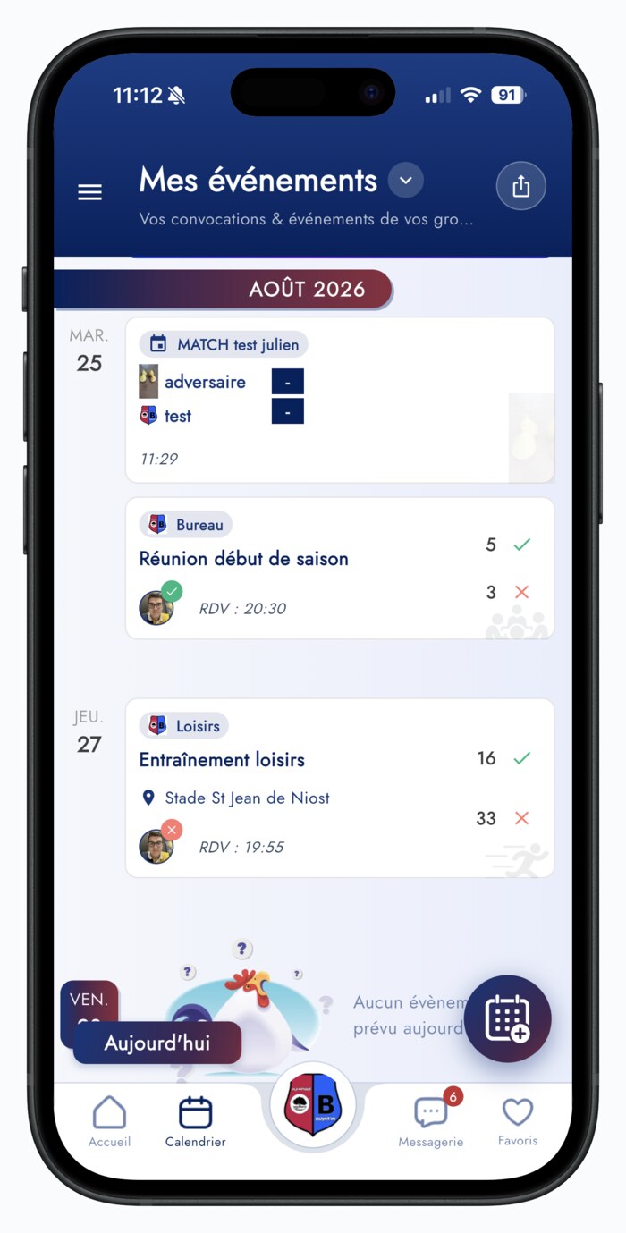 Calendrier mobile sur Mes événements