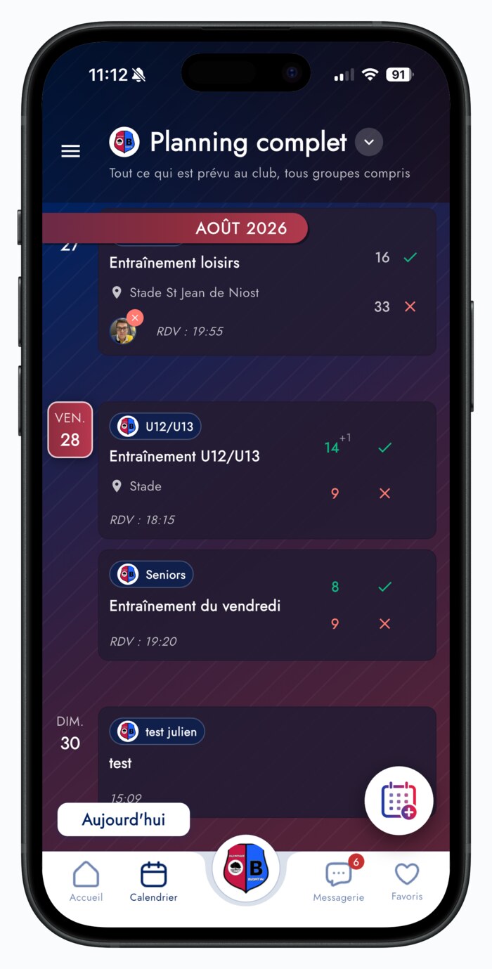 Planning complet sur mobile